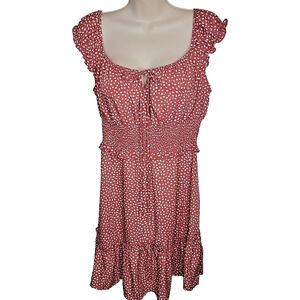 Smocked Red/White Smocked, Sleeveless, Side Zipper Mini Peasant Dress Size Large